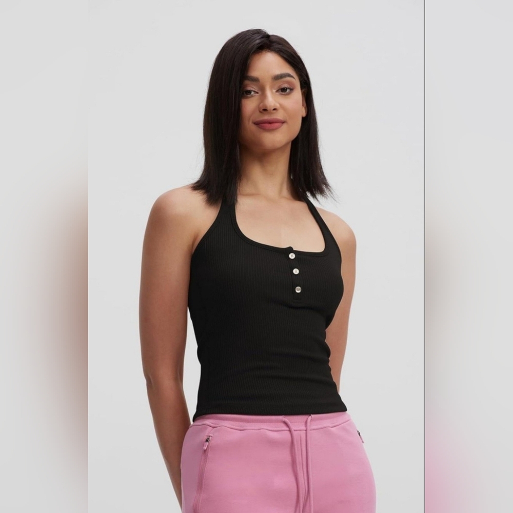 Halter Tops for Women Sexy Backless Tank Top Scoop Neck Slim Stretchy Ribbed Kni